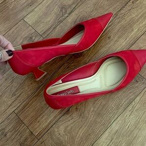 Red pumps with kitten heel - suede and leather - worn one time, too small. Pd110